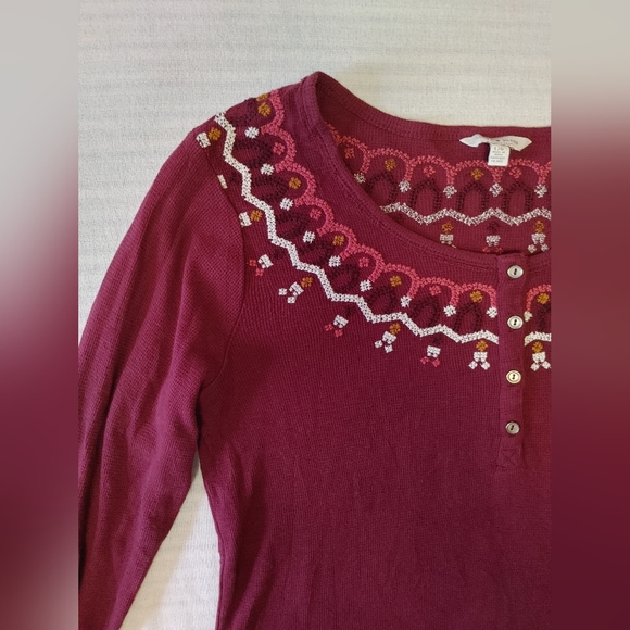 LUCKY BRAND Fair Isle Embroidery Long Sleeve Tee Size Large - Picture 6 of 6